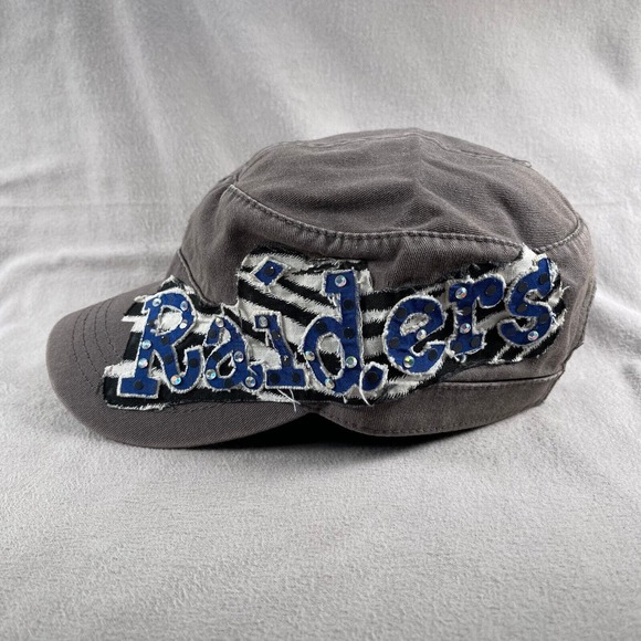 Raiders Hat Cap Womens Adjustable Gray Cadet Army Cap Rhinestones‎ Logo Patch - Picture 2 of 11